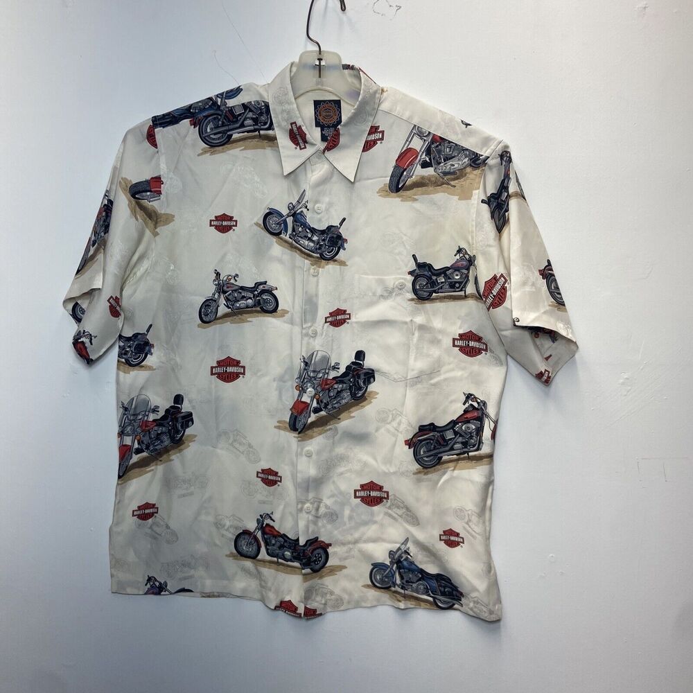 Harley Davidson Silk Button Up Shirt Men’s Medium Motorcycle Graphic
